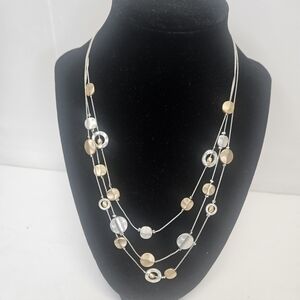 NY two Tone Disc 3 Strand Necklace
